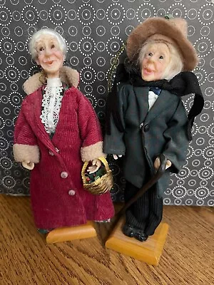 Vintage Rare OOAK Resin 8  Granny (Grandma)  Grandpa Glass Eyed Dolls On Stands • $60