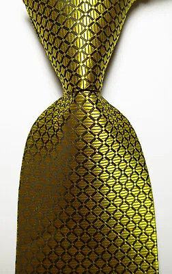 New Classic Checks Gold Black JACQUARD WOVEN Silk Men's Tie Necktie • $8.99