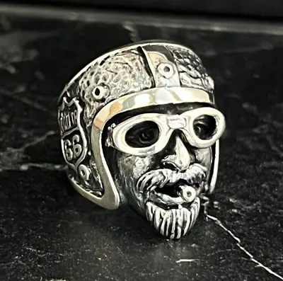 Men Route 66 Silver Biker Ring Heavy Motorcycle Mens Ring Vintage Mens Ring • $70