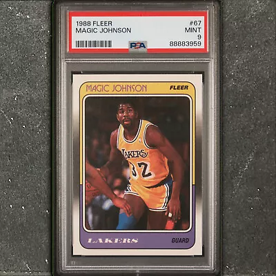 1988 Fleer #67 MAGIC JOHNSON PSA 9 Mint Lakers HOF DEAD CENTERED • $30