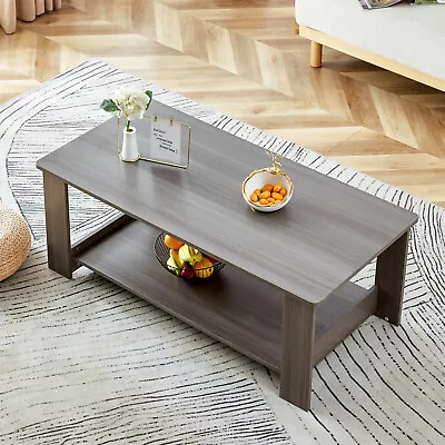 2-Tier Coffee Table Modern Center Table W/ Open Storage Shelf For Living Room • $79.71