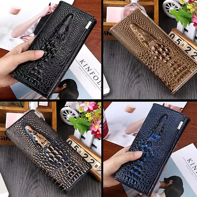 Men's Vintage Leather Long Wallet Checkbook Credit Cards Holder Cash Organizer • $10.66