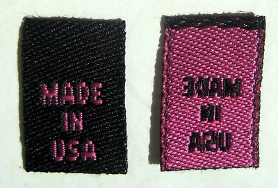 100 Pcs WOVEN CLOTHING LABELS CARE LABEL - BLACK WITH HOT PINK - MADE IN USA • $10.99