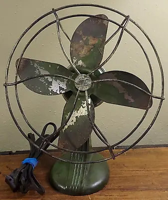 Vintage Art Deco  Kwikway ZIP 8  Desk Fan W/ Cast Iron Base Original Green Paint • $34.99