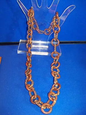 Chunky Chain Link Necklace 2 Sizes Wooden Rings Wood BEADS 36  HOBO Retro • $19.99