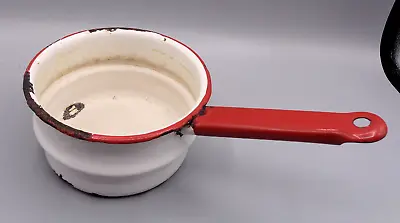 Vintage Red & White Enamel Long Handled Sauce Pan Pot • $9.99