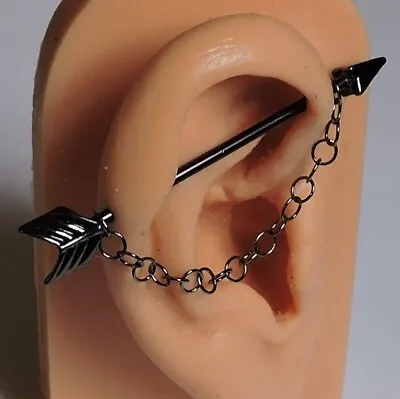 $2.24 • Buy 1pcs Gunmetal Black Arrow Industrial Piercing Industrial Bar Earring