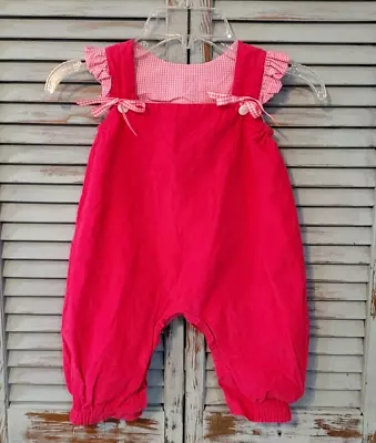 MARY JAMES CORDUROY GINGHAM OVERALLS Baby Girl 9mos Pink Infant Toddler Romper • $12.99