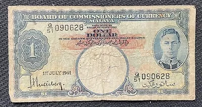 1941 British Malaya Malaysia George VI 1 Dollar Banknote P#11 • $30