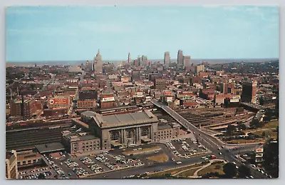 Kansas City MO Union Station And Sky Line Aerial View Railway Vtg Postcard C3 • $5.95