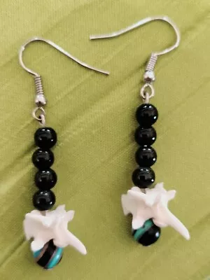 Real Homemade Snake Vertebra Bone Dangling Earrings With Beads • $4.99