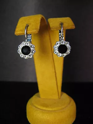 MARIANA EARRINGS MOSAIC SWAROVSKI CRYSTALS FLOWER CLEAR WHITE BLACK SP Designer • $60