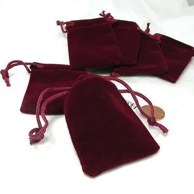 2 Small 2 3/4  Soft Velvet Dark Burgundy Red Jewelry Drawstring Gift Pouches • $1.99
