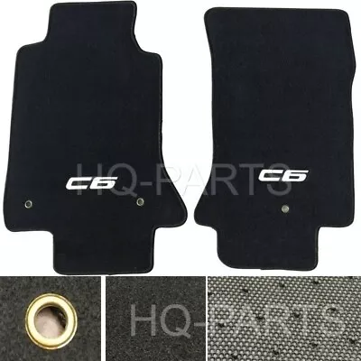 2 Piece Black Nylon Carpet Floor Mats Fits 05-13 Chevy Corvette C6 Stitched Logo • $56.88