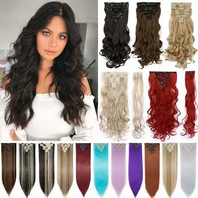 £7.50 • Buy Lady Real Thick Hairpiece Clip In Fake Hair Extensions Long Curly 8 Pcs Ombre UK