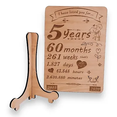 Wood Anniversary 5th Wedding Anniversary PERSONALISED Gift With Stand  5 Years • £9.99