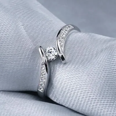 $1.85 • Buy Simple Women 925 Silver Wedding Rings Round Cut Cubic Zircon Jewelry Sz 6-10