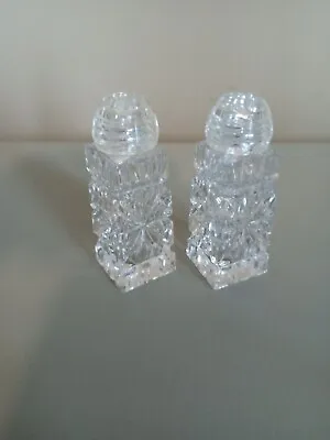 Vintage Salt And Pepper Shakers Hand Cut Crystal Glass 3.25  Glass Tops • $14.99