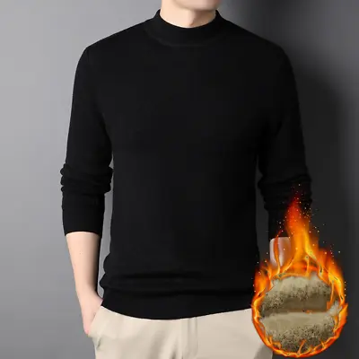 Mens Turtle High Neck Hoodies Sweater Knitwear Winter Warm Fleece Pullover Top • $33.29
