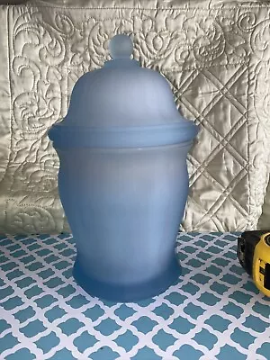 Vintage Indiana Glass Frosted Blue Satin Glass Canister 10   Jar • $36.99