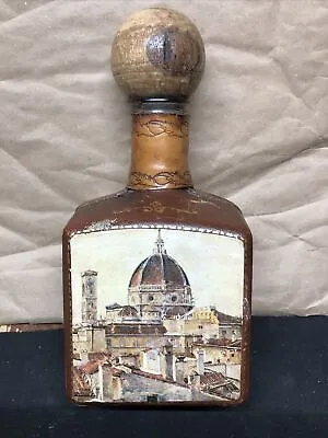 Vintage Fausto Confuri Italian Leather Wrapped Bottle W/ Stopper & Label • $15