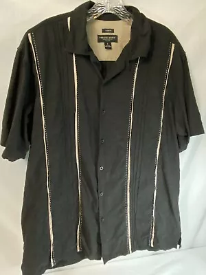 Pronto Uomo Silk Bowling Shirt Mens Size L Button Front Black Tan • $25.20