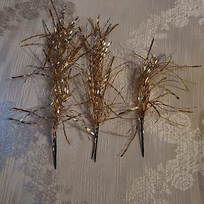 Vintage Christmas Ornament Tinsel Crinkle Foil Gold Starburst Picks 1950-60's? • $15