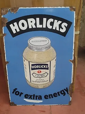 Vintage Original Porcelain Enamel Sign Horlicks Malted Food Drink Jar England ## • $574.17