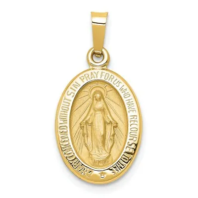 14k Yellow Gold Satin Miraculous Medal Hollow Charm Pendant 0.71 Inch • $196.86
