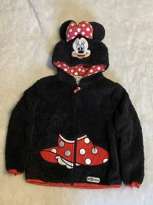 Disney Parks Minnie Mouse Girl's Xs Black Fleece Hooded Jacket With Ears • $6