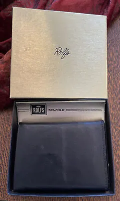 Vintage Rolfs Mens Black Cowhide Leather Trifold Wallet With Box Size  4.25x3.25 • $12.50