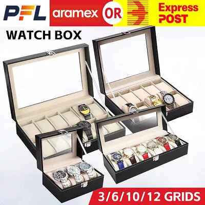 3/6/10/12 Grid Leather Watch Box Organizer Case Jewelry Display Storage Showcase • $13.90