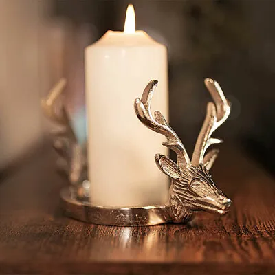 £13.99 • Buy Dual Reindeer Head Candle Holder Tea Light Rustic Iron Silver Stag Home Ornament