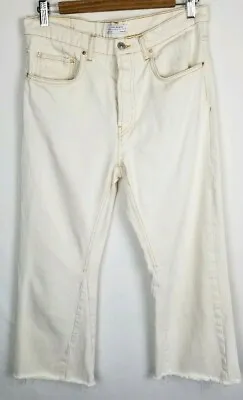 $12.27 • Buy Women's Zara Premium Collection Flare Cropped Off White Fly Buttons Jeans Size 6