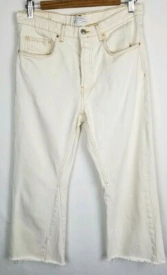 Women's Zara Premium Collection Flare Cropped Off White Fly Buttons Jeans Size 6 • $19.63