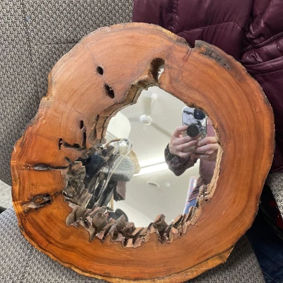 $275 • Buy Mid Century Mirror With Natural Wood Frame. Live Edge Log Wood