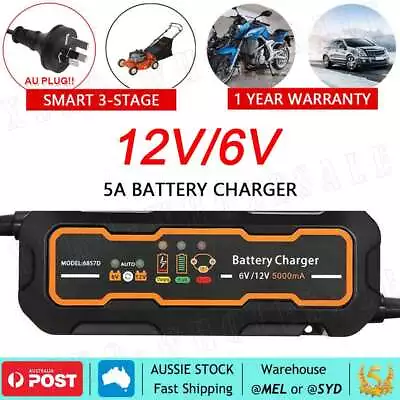 Smart Battery Charger 5A 12V/6V Car SLA Motorbike Boat Deep Cycle AGM Automatic • $43.99