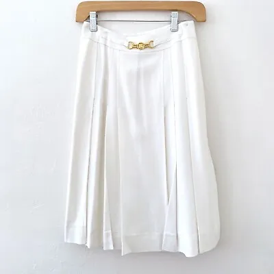 Vintage Celine Skirt Pleated Midi White Chain Logo Viscose Rayon 40 Small • $164.95