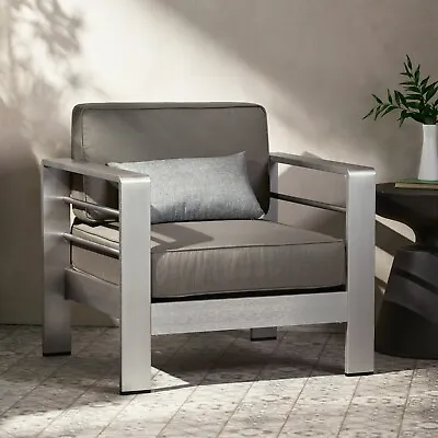 Modern Aluminum Club Chair With Cushions Silver And Khaki • $280.40
