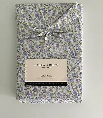 NIP Laura Ashley Standard Queen Pillowcases 2 Pcs 100% Cotton Purple Flower • $18.04