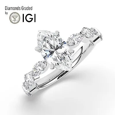 IGI 2CT  Solitaire Lab-Grown Marquise Diamond Engagement Ring 950 Platinum • $2418