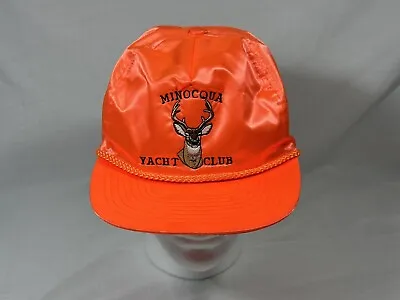 Vtg Nissin Hat Nylon Satin Blaze Orange Rope Hat Cap Minocqua Yacht Club Hunting • $11.95