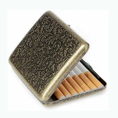 Vintage Metal Cigarette Case Box Gold Men Tobacco Holder For 20s 85mm King Size • $27.50