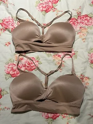 2 X Victoria Secret T-back Uplift No Wire Lounge T Shirt Bra 32D In Nude • £12