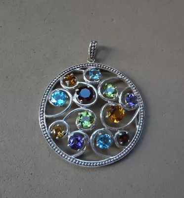 Round Multi-gemstone Open-work Sterling Silver Pendant • $18.99