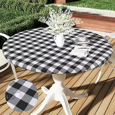 Smiry Round Picnic Table Cloth Elastic Waterproof Fitted Vinyl Tablecloth For 3 • $15.28