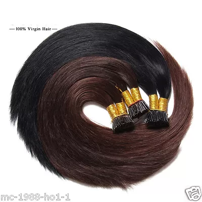 Stick I Tip Fusion Remy Human Hair Extensions Prebonded Keratin Black Dark Brown • $25.31