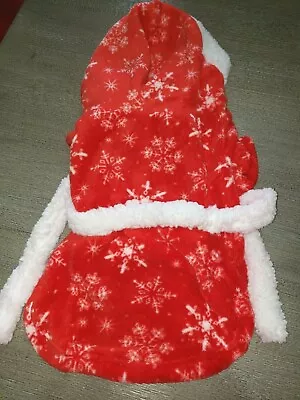 NEW NWT PET DOG Size Medium CHRISTMAS FLEECE ROBE Red White SNOWFLAKE Hood NICE • $6.20