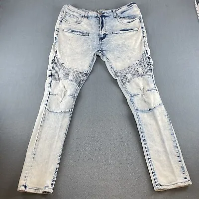 Denim And Rivets Jeans Mens Acid Washed Ribbed Denim Moto Skinny Hip Hop 38x30 • $17.95