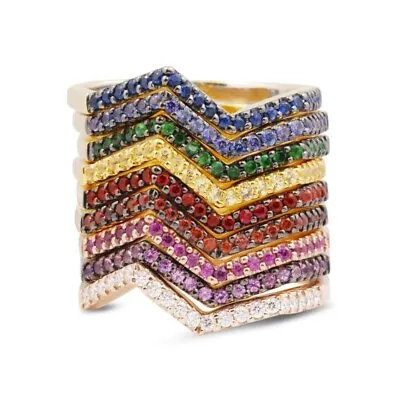 18k Yellow Gold Plated Jewelry For Women Cute 9 Color Cubic Zircon Rings Sz 6-10 • $2.32